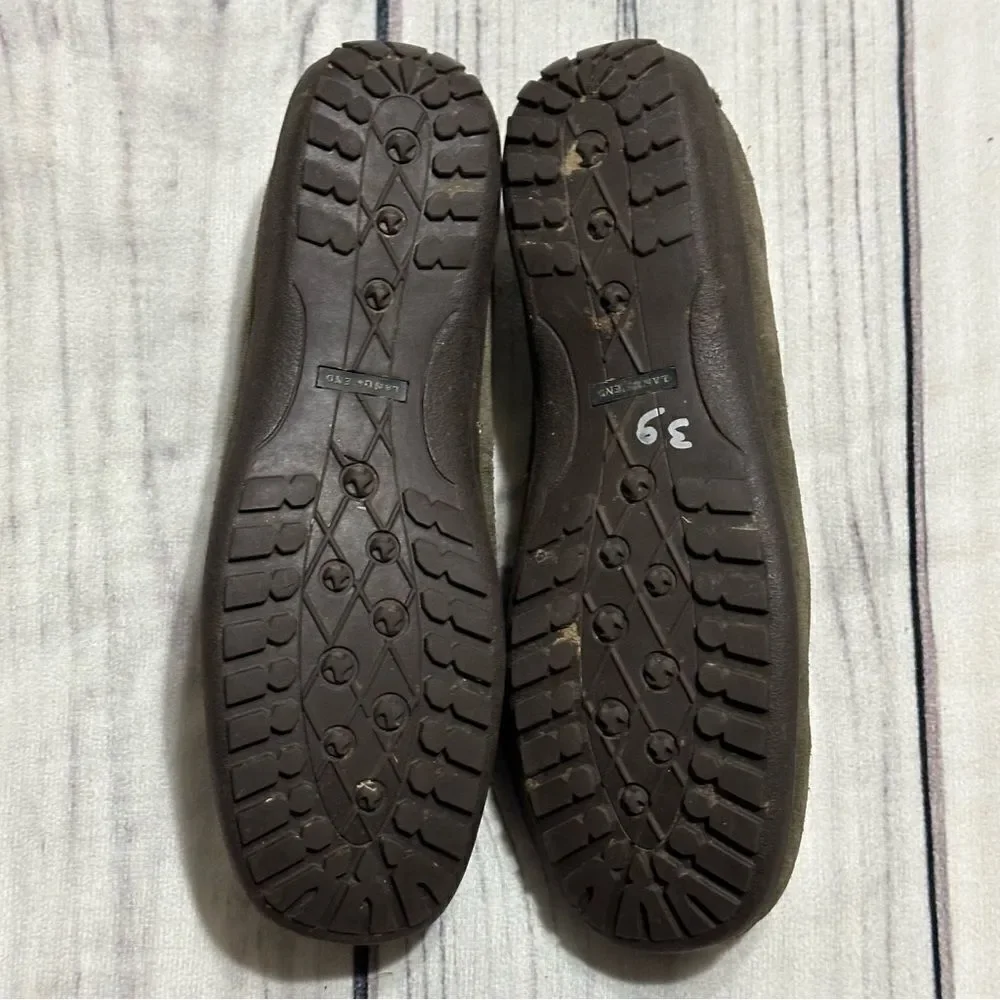 Lands End Women Sz 6 Flats Loafers Brown Suede Leather Bow Slip On Driving Shoes
